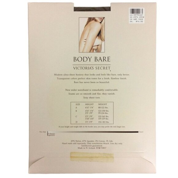 Victorias Secret Body Bare Pantyhose Sz B Medium Sable Brown Hipster Ultra Sheer - Picture 2 of 3